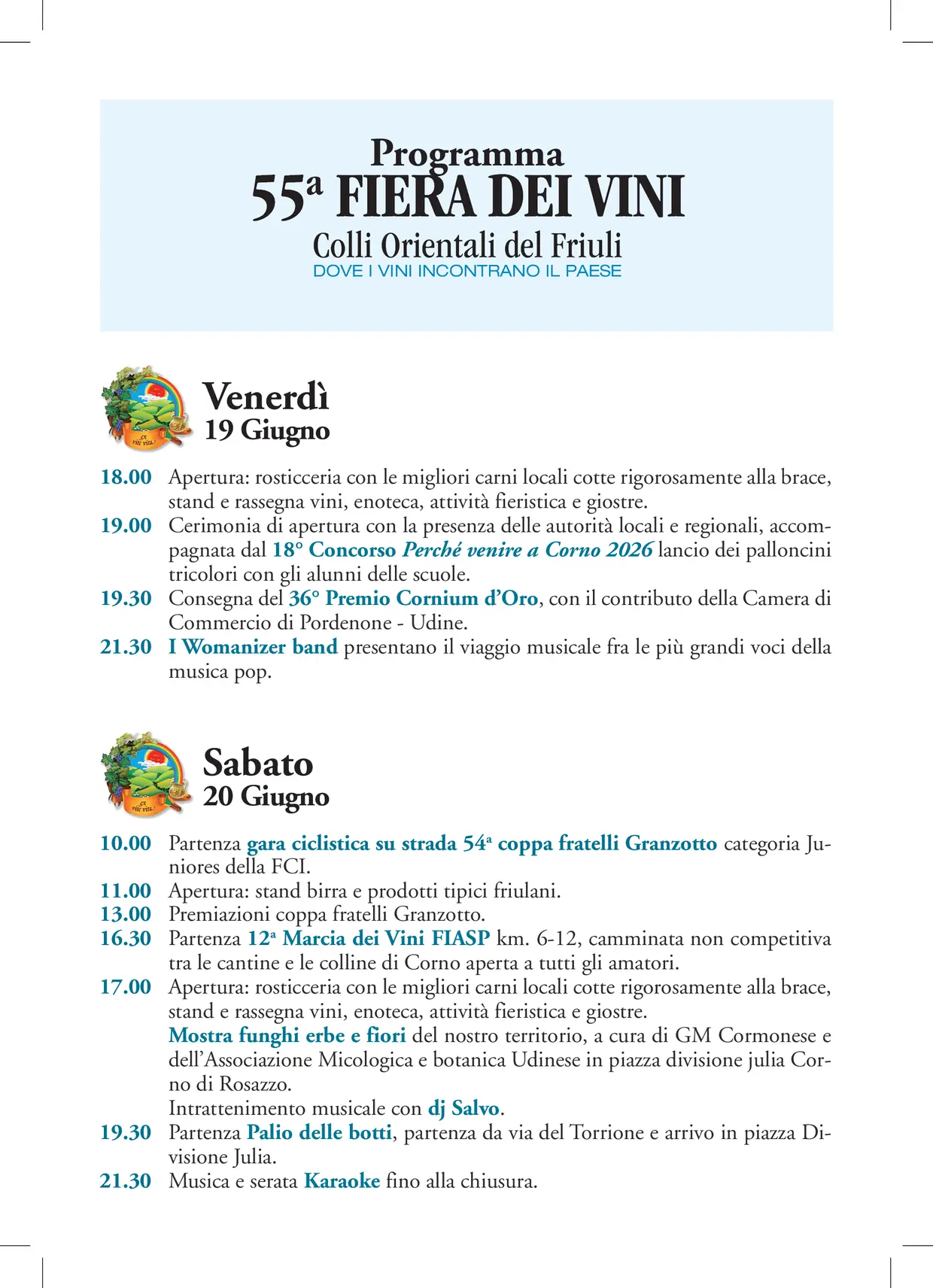 Programma Fiera dei vini